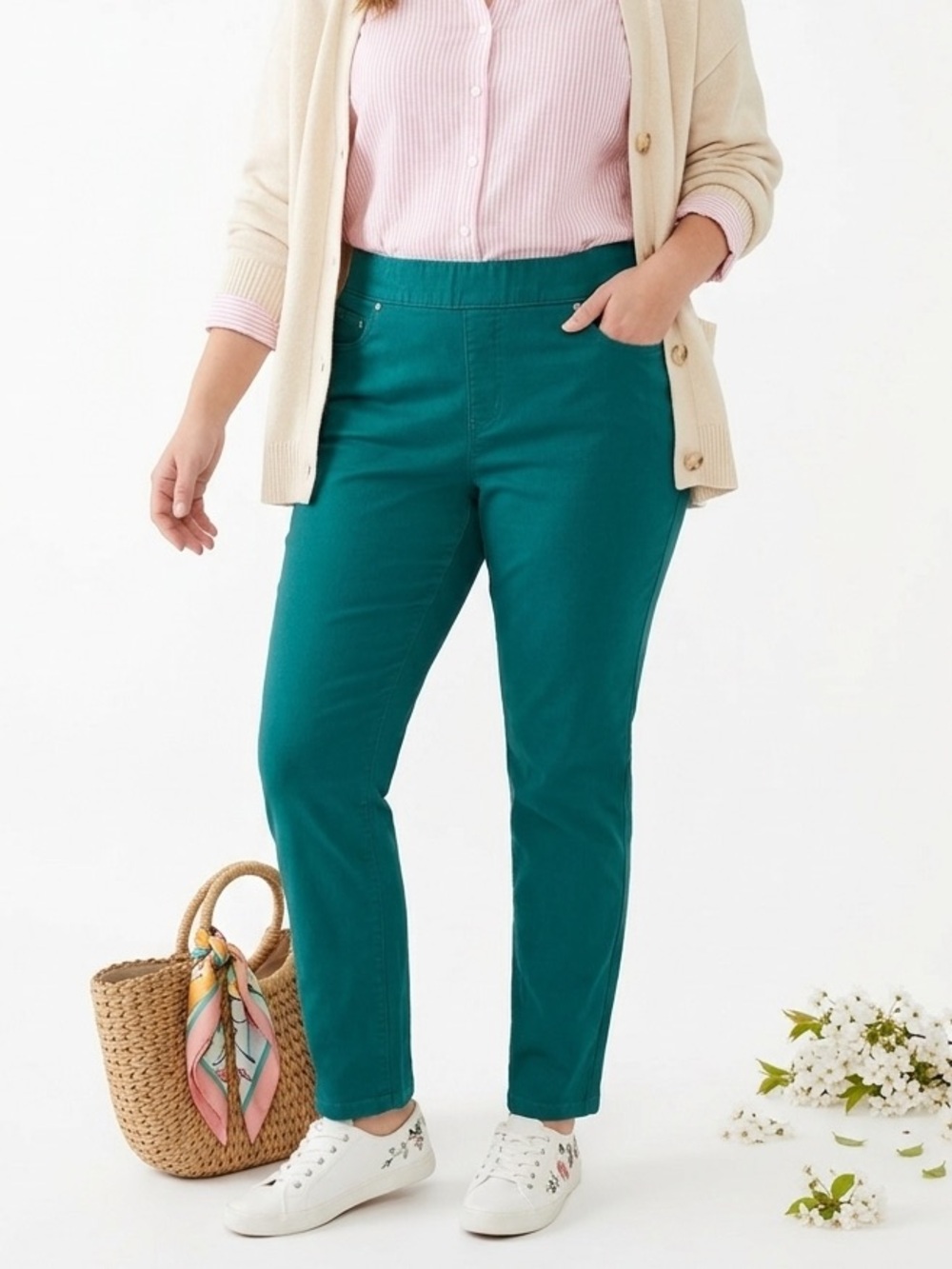 702 Appleseed’s Spring Teal Stretchy Skinny Jeans Soft Knit Denim Size 12P